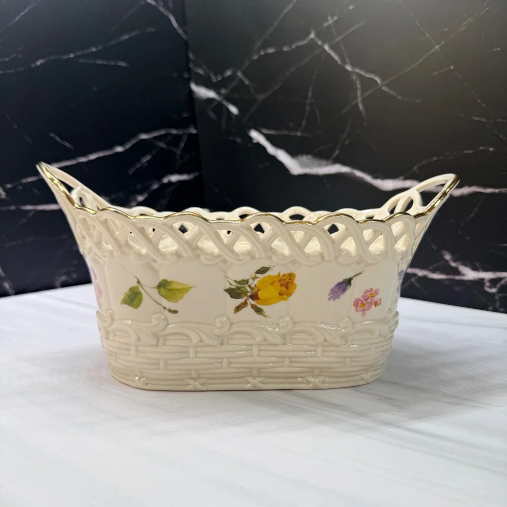 Lenox Wildflower Basket Oval Pierced Porcelain Floral Gold Trim 819434 with box